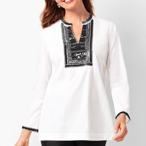 Talbots RSVP Black & White Beaded Poplin Tunic M